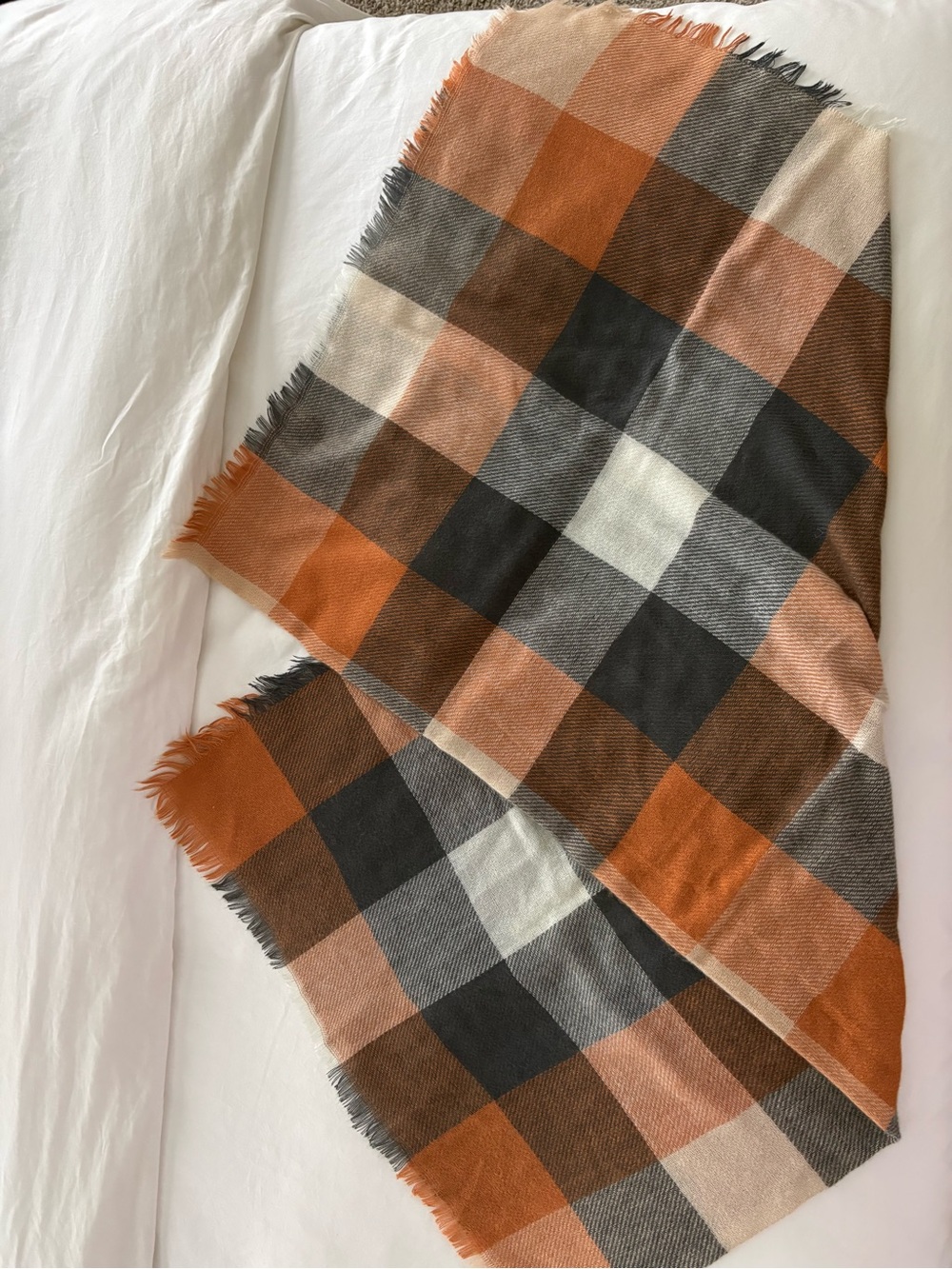 Cozy Plaid Blanket Scarf in Rust, Brown & Cream